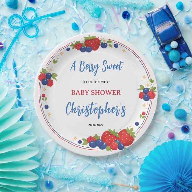 Prato De Papel Strawberry Blueberry Berry Sweet Baby Shower (Festa)