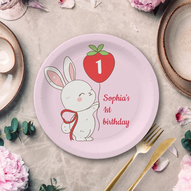 Prato De Papel Strawberry Bunny Birthday (Criador carregado)