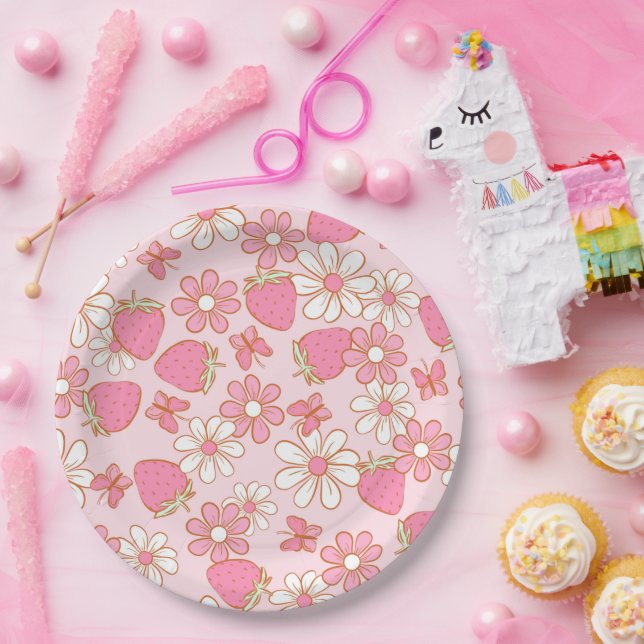 Prato De Papel Strawberry Daisy Pattern (Festa)