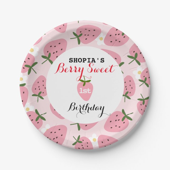 Prato De Papel Strawberry Delight Primeiro Aniversário (Frente)