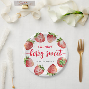 Prato De Papel Strawberry First Birthday Berry Sweet