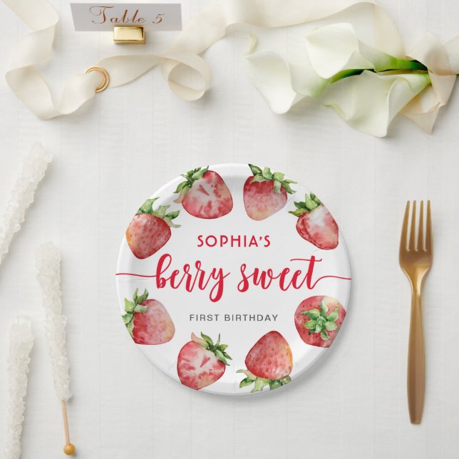 Prato De Papel Strawberry First Birthday Berry Sweet (Casamento)