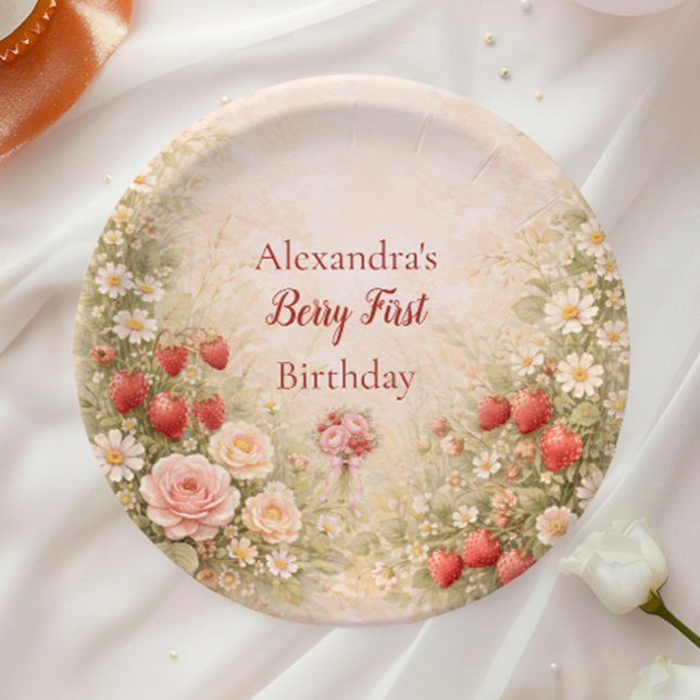 Prato De Papel Strawberry First Birthday Garden Party 1st Birthda (Criador carregado)