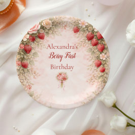 Prato De Papel Strawberry Garden Floral 1st Birthday