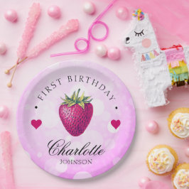 Prato De Papel Strawberry Hearts Birthday Girl Pink
