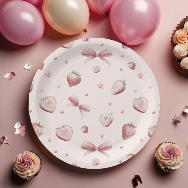 Prato De Papel Strawberry Hearts Love Ribbon Stars (Criador carregado)