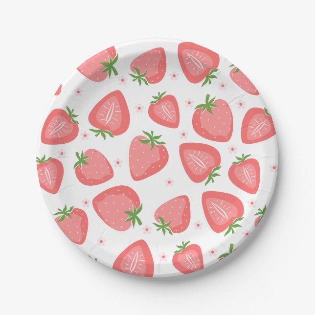 Prato De Papel Strawberry Paper Plates Berry Primeiro Aniversário (Frente)