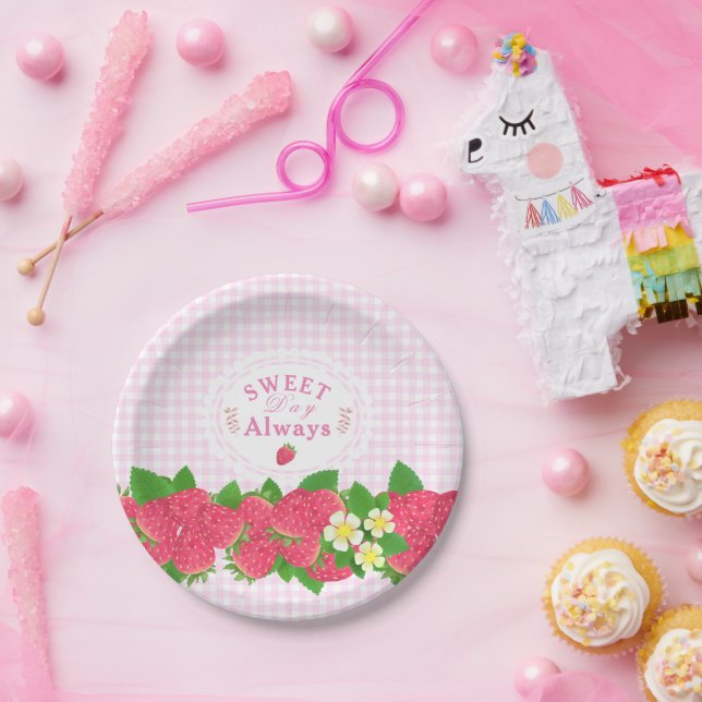Prato De Papel Strawberry Pink Gingham (Festa)