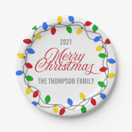Prato De Papel String de Natal das Luzes | Personalizar Círculo