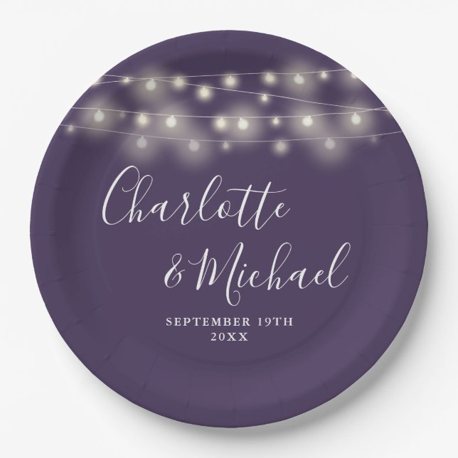 Prato De Papel String Lights Signature Purple Weding (Frente)