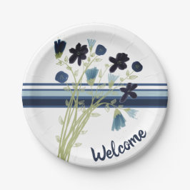 Prato De Papel Stripe Azul e Branco