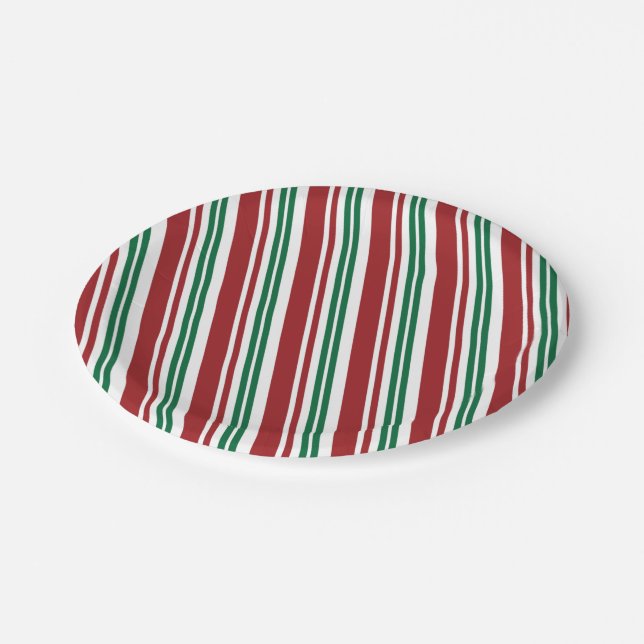 Prato De Papel Stripe de menta Vermelha e Verde (Inclinado)