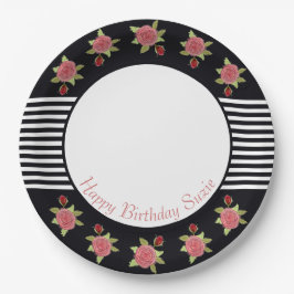 Prato De Papel Stripe Preta E Branca