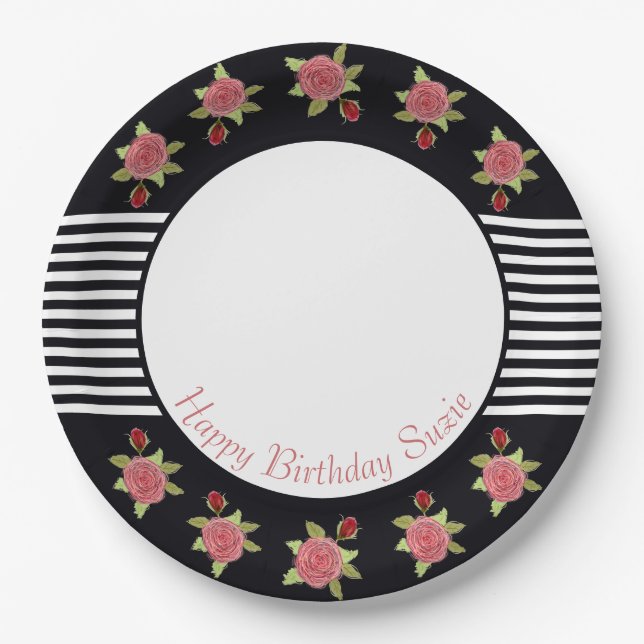 Prato De Papel Stripe Preta E Branca (Frente)