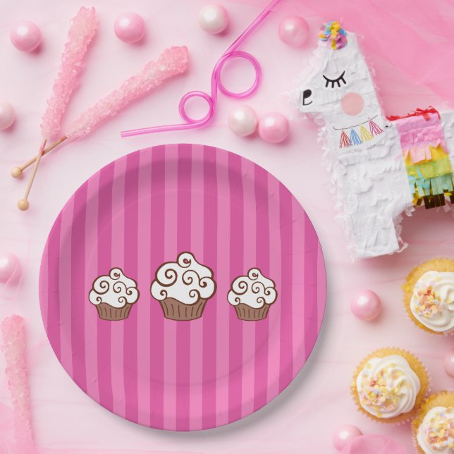 Prato De Papel Striped Cupcake Paper Plates  (Festa)