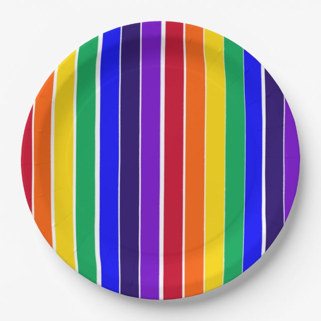 Prato De Papel Stripes Arco-íris (Frente)