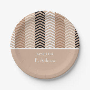Prato De Papel Stripes De Chevron Castanho Sofisticadas Com Nome