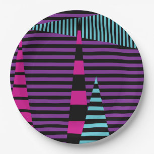 Prato De Papel Stripes em tiras - Rosa, Roxo, Azul e Preto