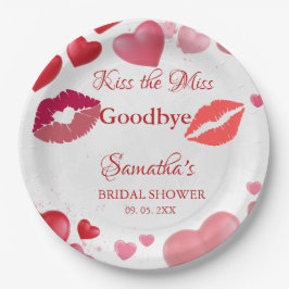 Prato De Papel Stylish Kiss Miss Goodbye Red Lips Bridal Shower