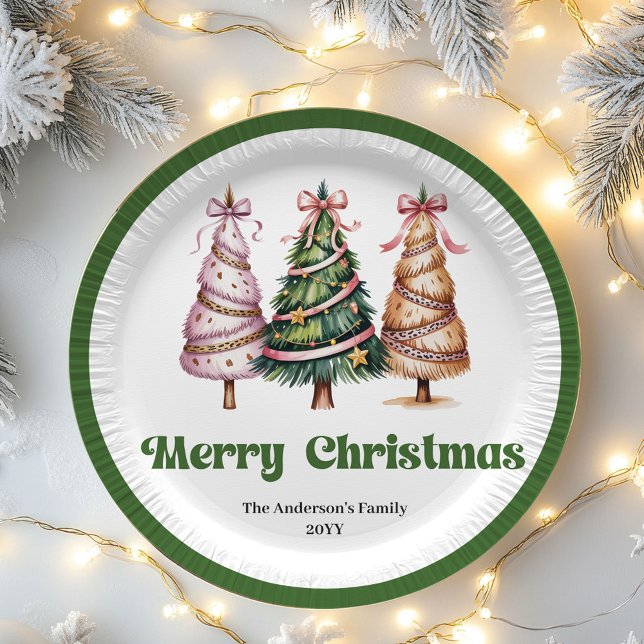 Prato De Papel Stylish Leopard Print Christmas Tree Paper Plates (Stylish Leopard Print Christmas Tree Paper Plates)