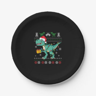 Prato De Papel Suéter de Natal Feio Dinossauros Crianças Pajama T