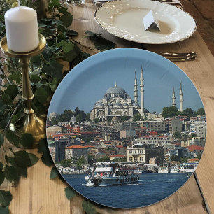 Prato De Papel Sultão Ahmed e Istambul panorama, Turquia / parti