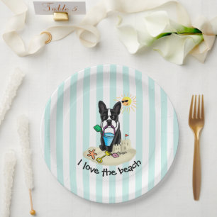 Prato De Papel Summer Beach Boston Terrier Dog (preto) Cute