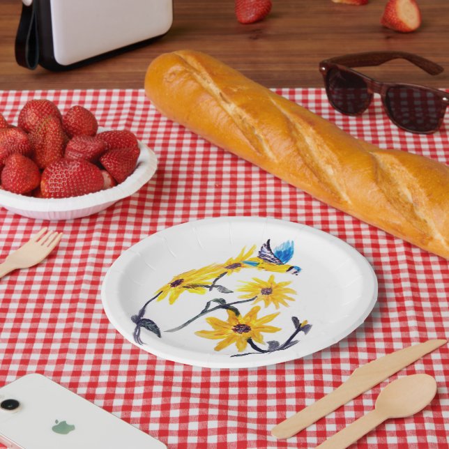 Prato De Papel Summer Bluetit Sunflower Floral (Piquenique)