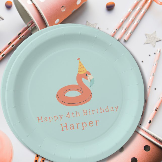 Prato De Papel summer flamingo float kids birthday pool party (flamingo happy birthday pool party modern paper plates paper party products & supplies)
