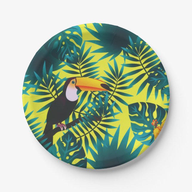 Prato De Papel Summer Greenerey Tropical Toucan Jungle Foliage (Frente)
