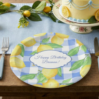 Prato De Papel Summer Lemon Gingham Birthday