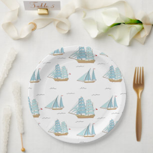 Prato De Papel Summer Seatime Cute yachts with sail