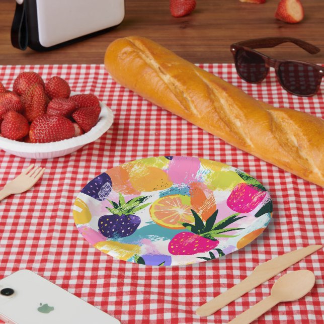 Prato De Papel Summer Tropical Fruta Fiesta (Piquenique)