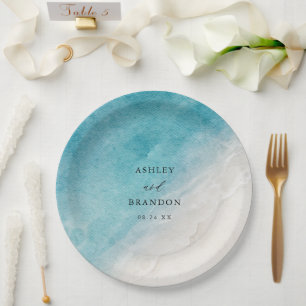Prato De Papel Summer Watercolor Ocean Blue Beach Weding