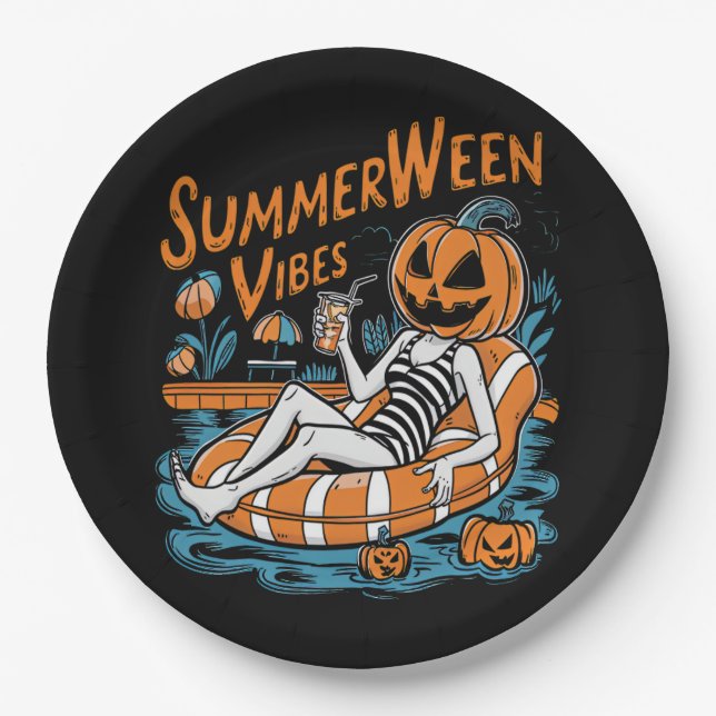 Prato De Papel Summerwin Vibes Spooky Summer Pumpkin Cute (Frente)