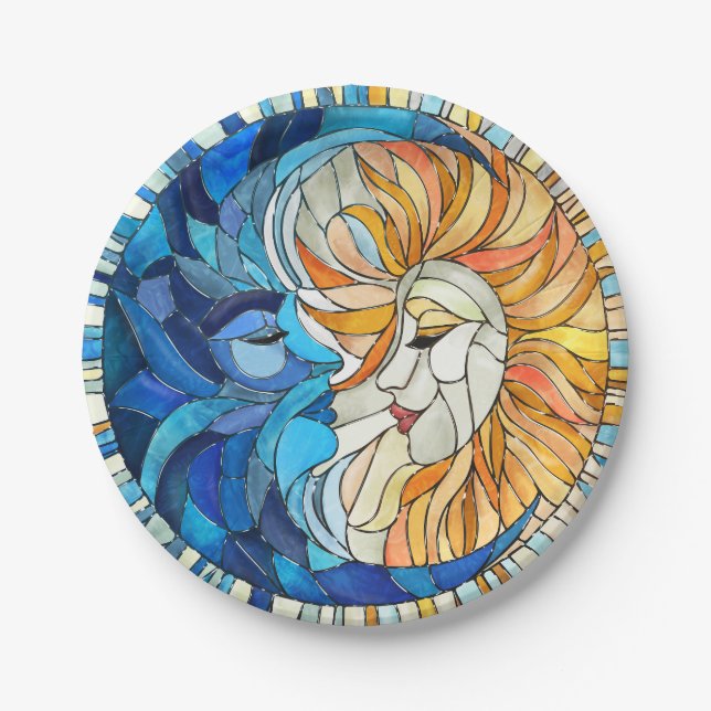 Prato De Papel Sun e Moon Mosaico Art (Frente)