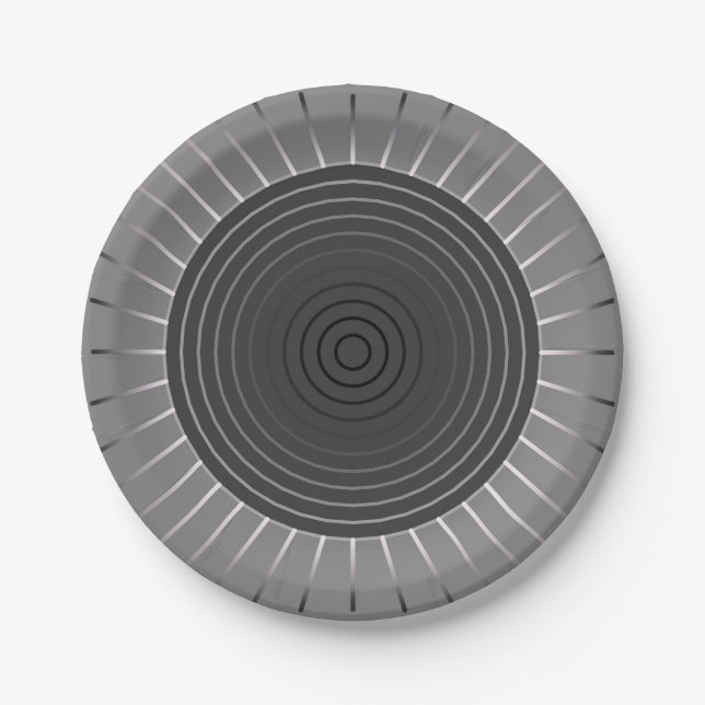 Prato De Papel Sunburst Geométrico Moderno - Cinzas de Hematite E (Frente)