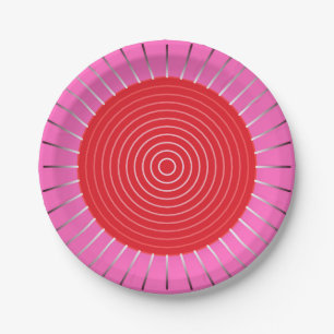 Prato De Papel Sunburst Geométrico Moderno - Fuchsia e Vermelho