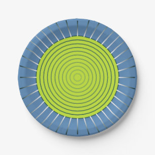 Prato De Papel Sunburst Geométrico Moderno - Limão e Azul Denim