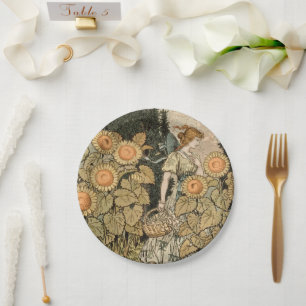 Prato De Papel Sunflower Art Nouveau Garden Grasset Woman