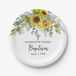 Prato De Papel Sunflower & Eucalyptus Boho Cross Baptism
