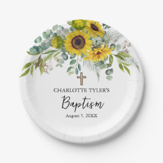 Prato De Papel Sunflower & Eucalyptus Boho Cross Baptism
