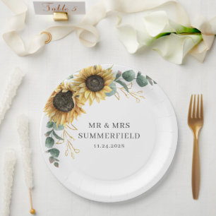 Prato De Papel Sunflower Floral Eucalyptus Greenery Casamento