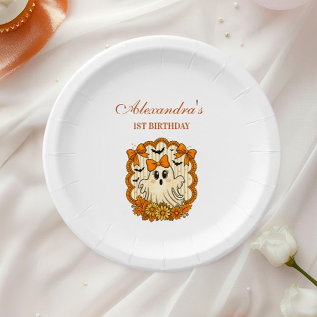 Prato De Papel Sunflower Lace Ghost Halloween 1st Birthday (Criador carregado)