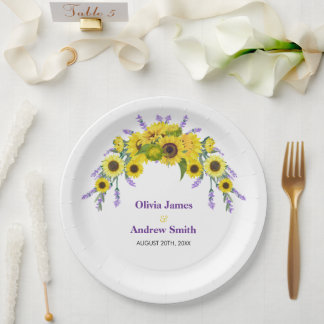 Prato De Papel Sunflower & Lavender Vintage Floral Wedding Party 