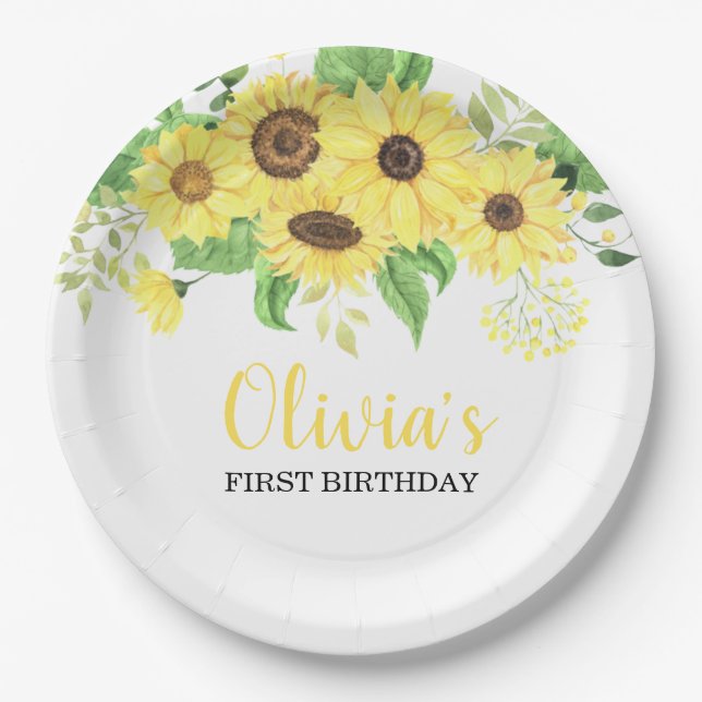 Prato De Papel Sunflower Summer First Birday (Frente)