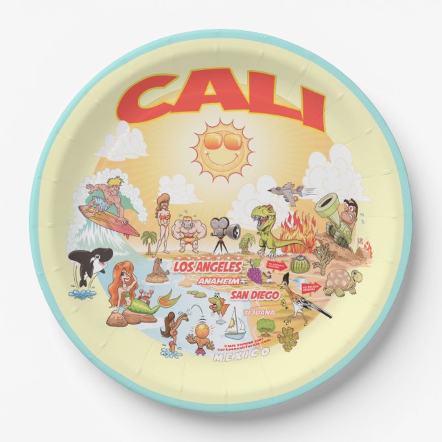 Prato De Papel Sunny CALI California Beach Plate (Frente)