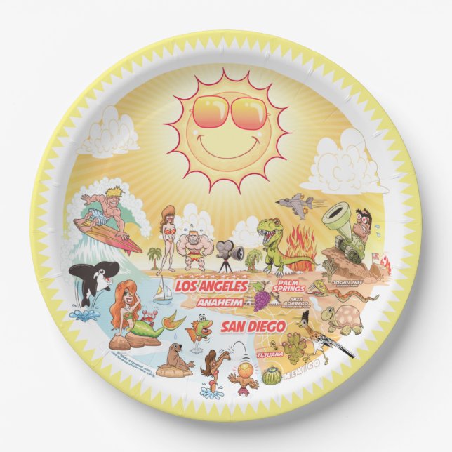 Prato De Papel Sunny California Beach Paper Plate (Frente)
