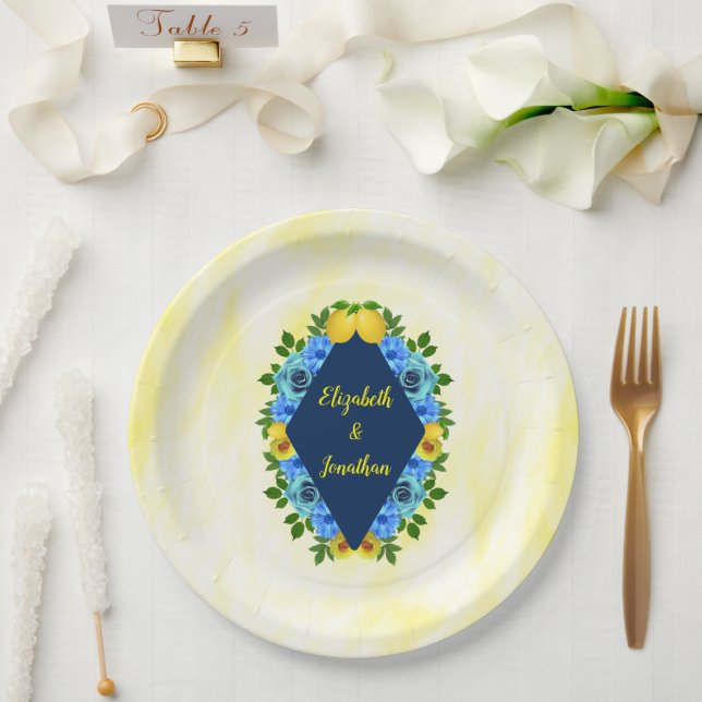 Prato De Papel Sunny Lemon Floral Wedding (Casamento)