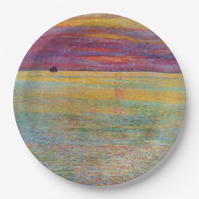 Prato De Papel Sunset at Sea (por Childe Hassam) (Frente)